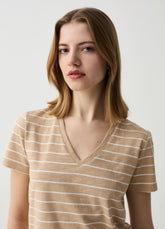 Ovs Essential Mélange Striped T-Shirt With V Neck